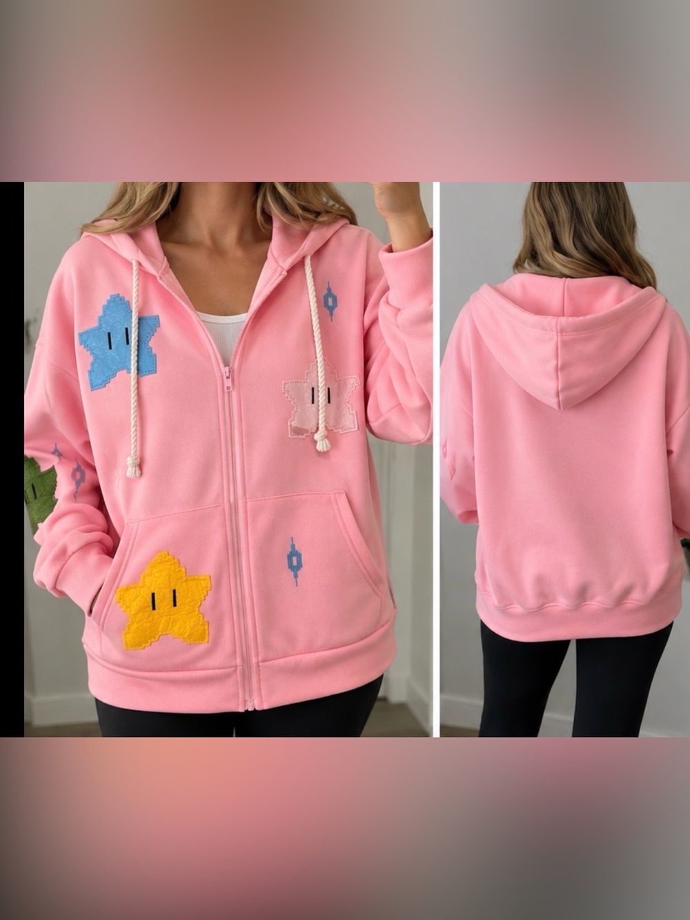 🌸 Game Star Theme Women’s Small Pink Zip-Up Hooded Jacket